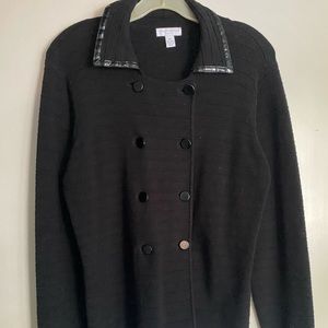 Black Knit/Faux Leather Double Breasted jacket EUC